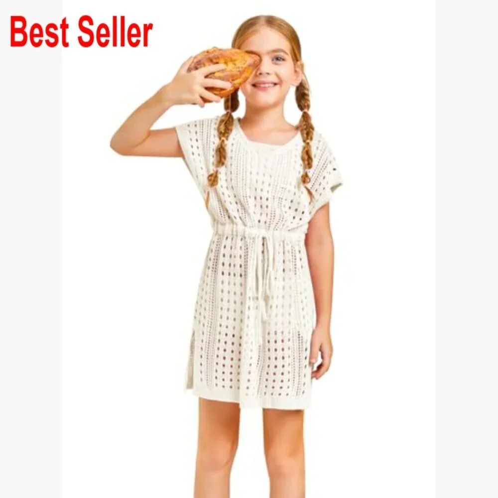 Crochet Swim Cover Up Dress 100% Acrylic V Neck Hollow Out Knitted